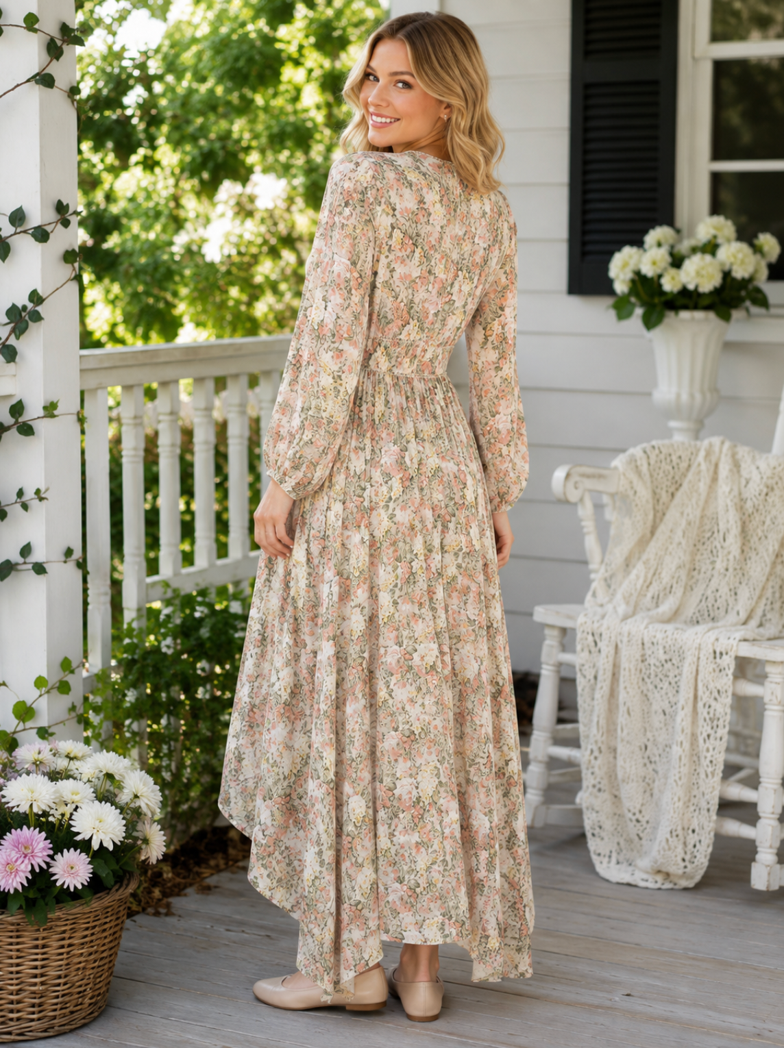 NWT IVY CITY CO Bree Floral Dress Midi Maxi Lace Trims Feminine Romantic Large