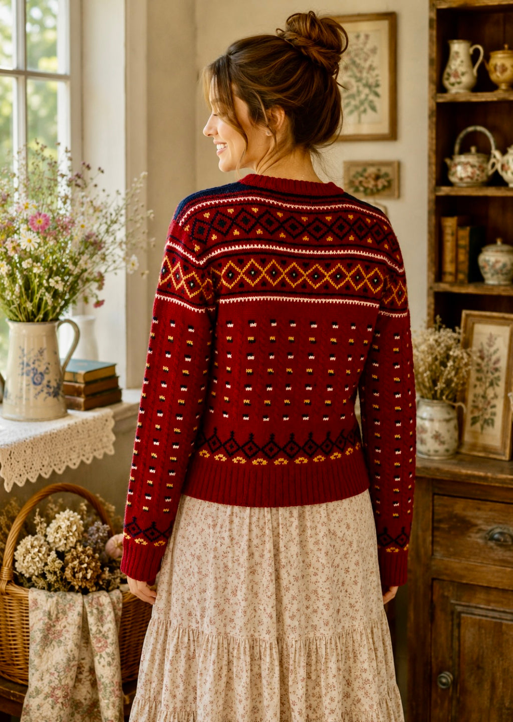 Vintage THE LIMITED America Fair Isle Wool Cardigan Cropped Sweater Knit Large