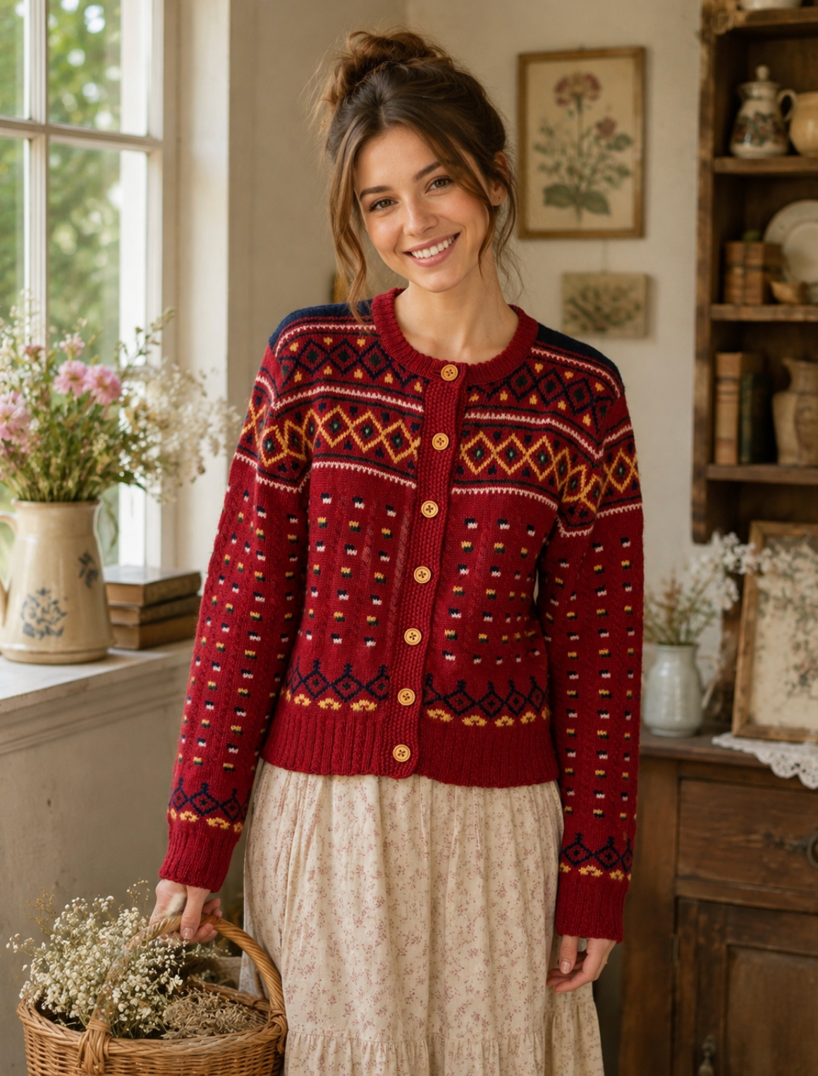 Vintage THE LIMITED America Fair Isle Wool Cardigan Cropped Sweater Knit Large