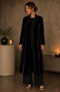 EILEEN FISHER Dark Purple Velvet Open Front Long Jacket Duster Cardigan Medium