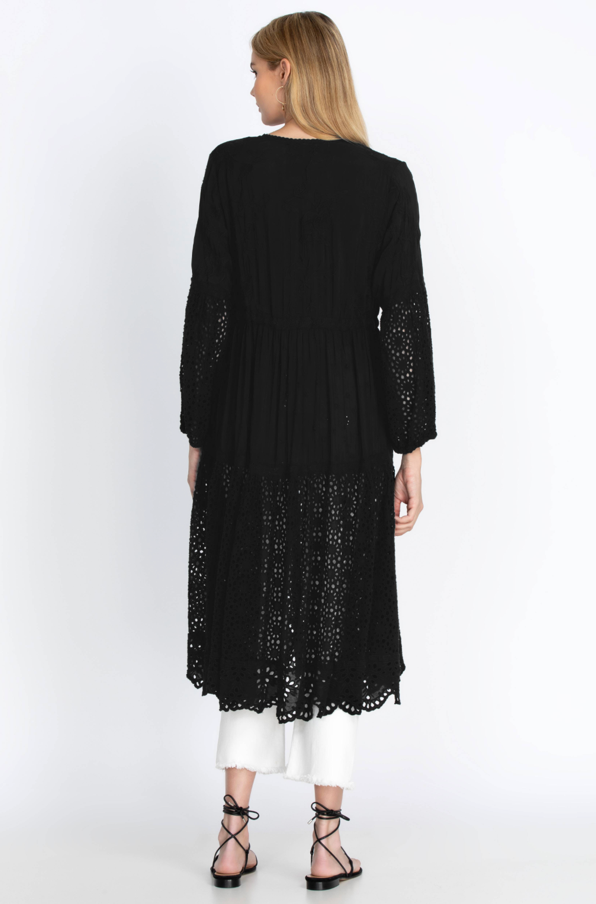 NWT!! JOHNNY WAS Jupiter Mosaic Kimono Black Embroidered Eyelet Duster Small