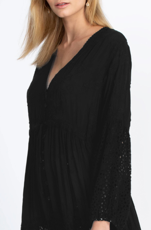 NWT!! JOHNNY WAS Jupiter Mosaic Kimono Black Embroidered Eyelet Duster Small