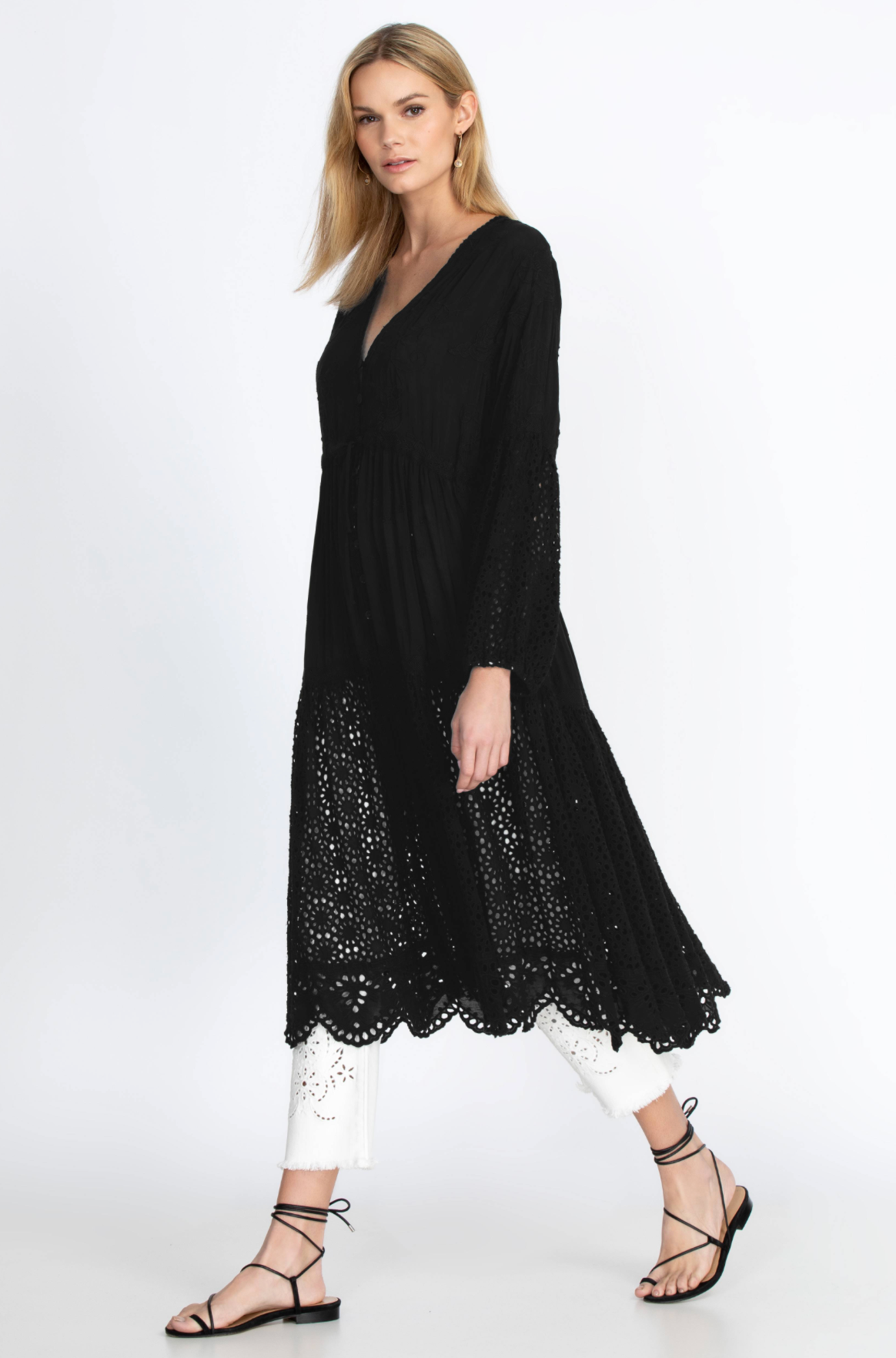 NWT!! JOHNNY WAS Jupiter Mosaic Kimono Black Embroidered Eyelet Duster Small