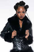 AZALEA WANG Gisele Faux Fur Trim Faux Leather Crop Jacket Black Cropped Medium