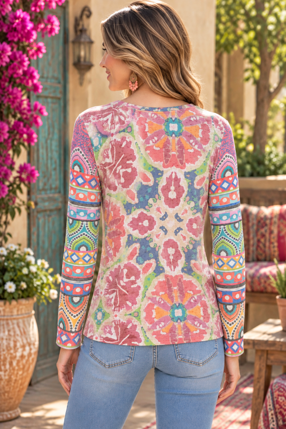 Sundance BEFORE + AGAIN Boho Floral Mixed Print Thermal Top Small Made in USA