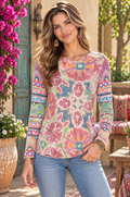 Sundance BEFORE + AGAIN Boho Floral Mixed Print Thermal Top Small Made in USA