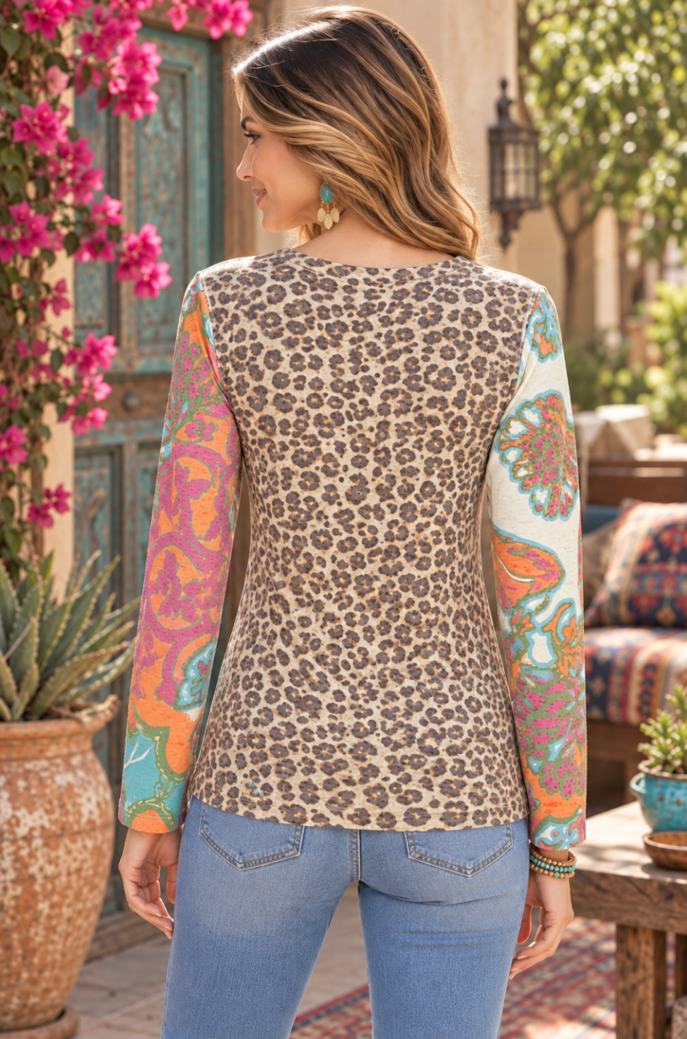 Sundance WHIMSY ROSE Leopard Mixed Print Thermal Top Small Animal Made in USA