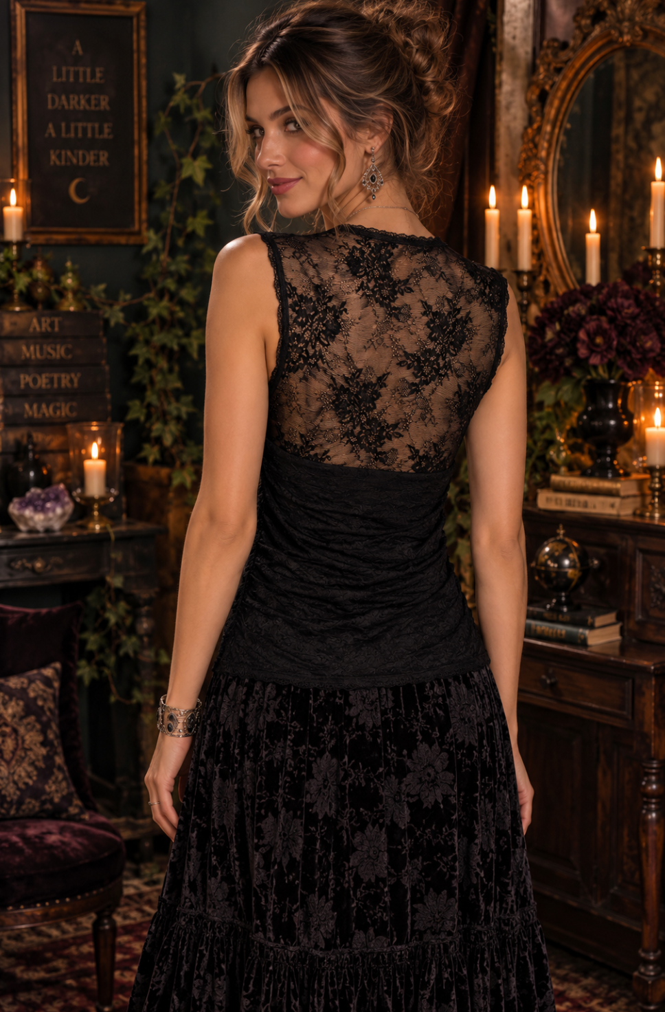 NWT!! ABERCROMBIE & FITCH Black Lace Ruched Sleeveless Top Small Whimsigoth Y2K