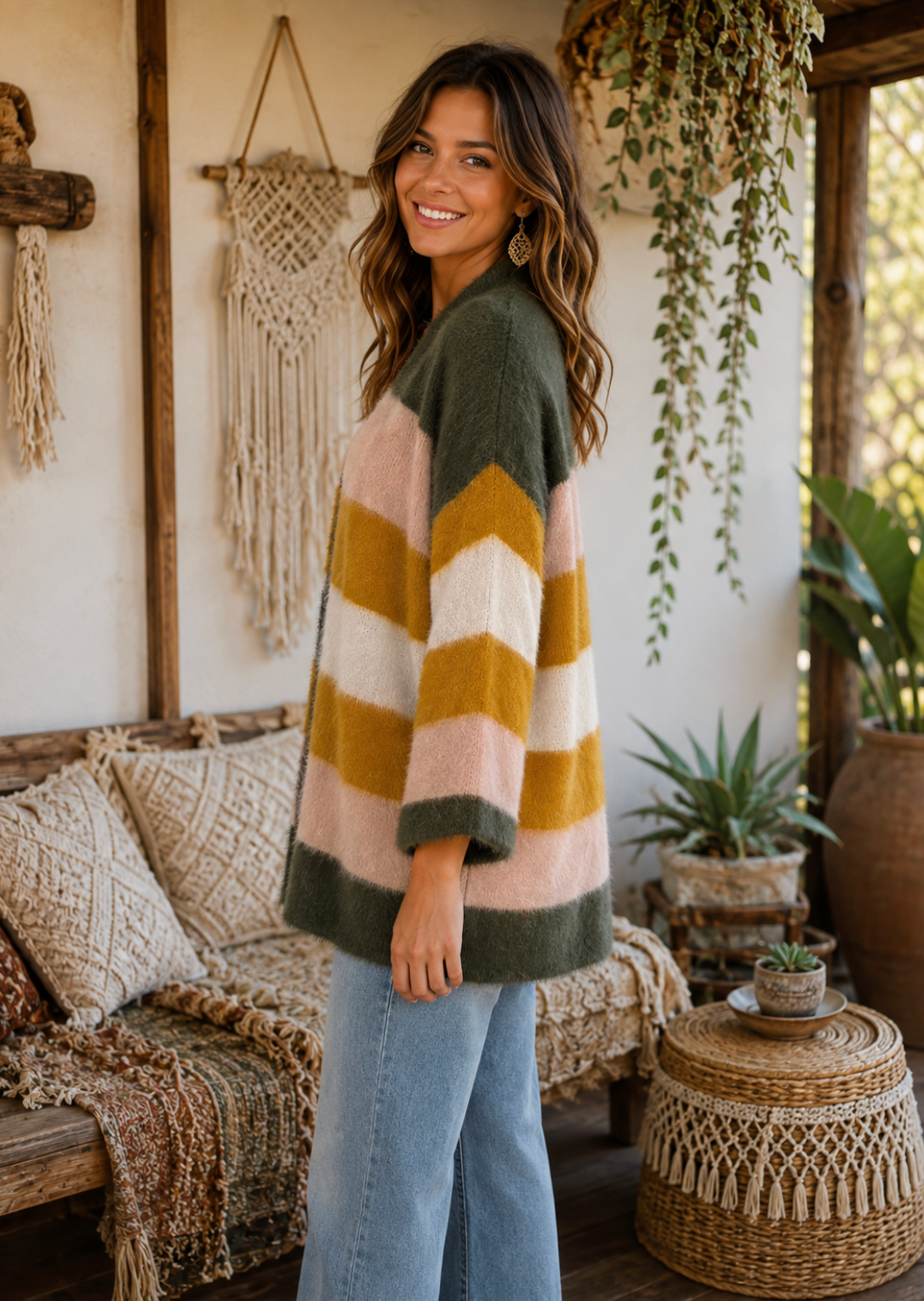 Do Everything In Love Fuzzy Color Block Cardigan One Size