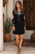 ELLA MOSS Embroidered Joss Shift Dress Retro Black Metallic Boho X-Small