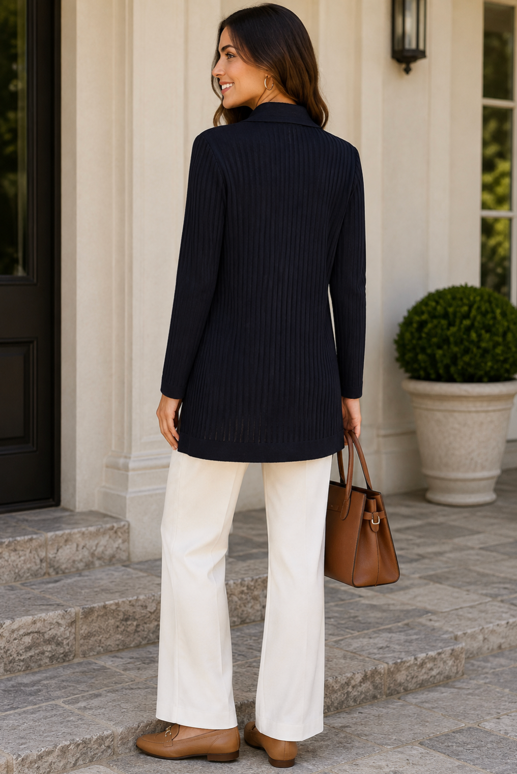 Exclusively MISOOK Navy Blue Ribbed Knit Open Front Cardigan Sweater Knitwear XS