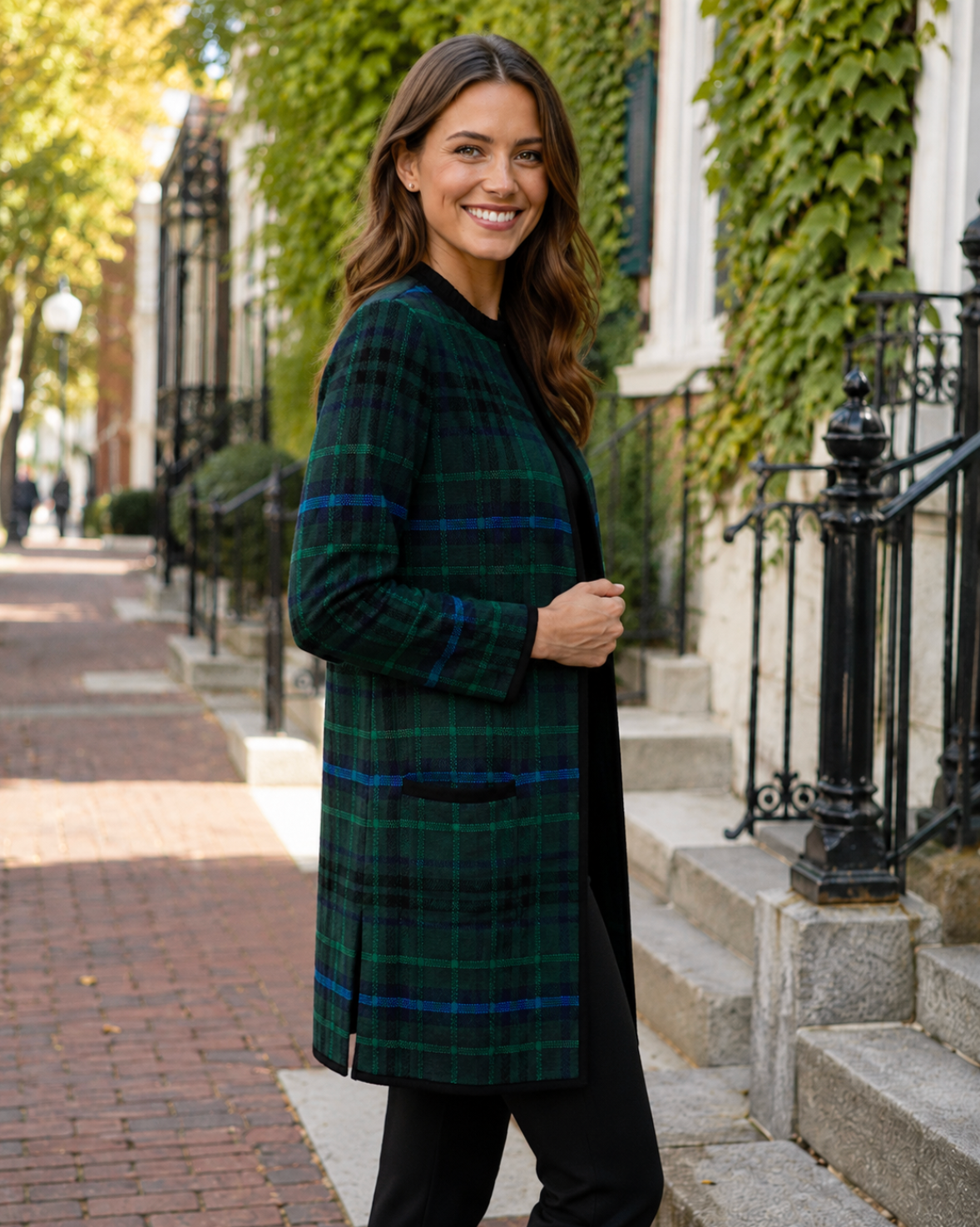 NWT TALBOTS Plaid Lambswool Blend Open Front Cardigan Sweater Knitwear Medium