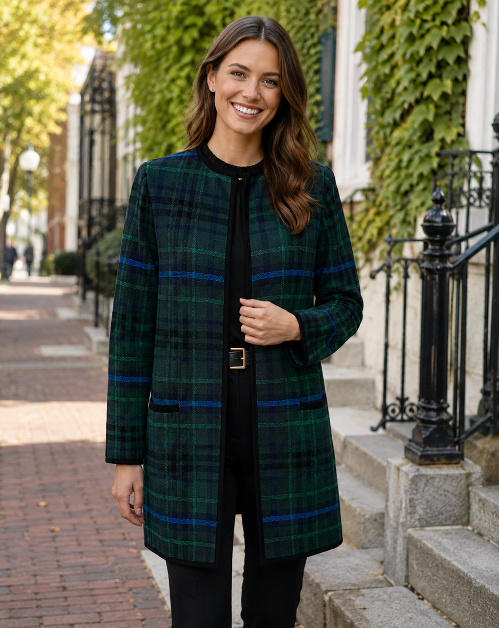 NWT TALBOTS Plaid Lambswool Blend Open Front Cardigan Sweater Knitwear Medium