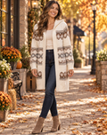 ABERCROMBIE & FITCH Fair Isle Hooded Long Cardigan Sweater Cream Fairisle XS