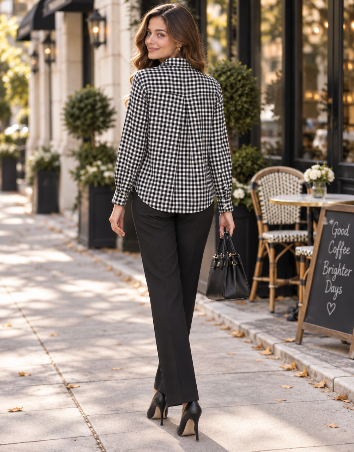 GRAYSON The Hero Black White Gingham Button Front Shirt Blouse Size 02 Small