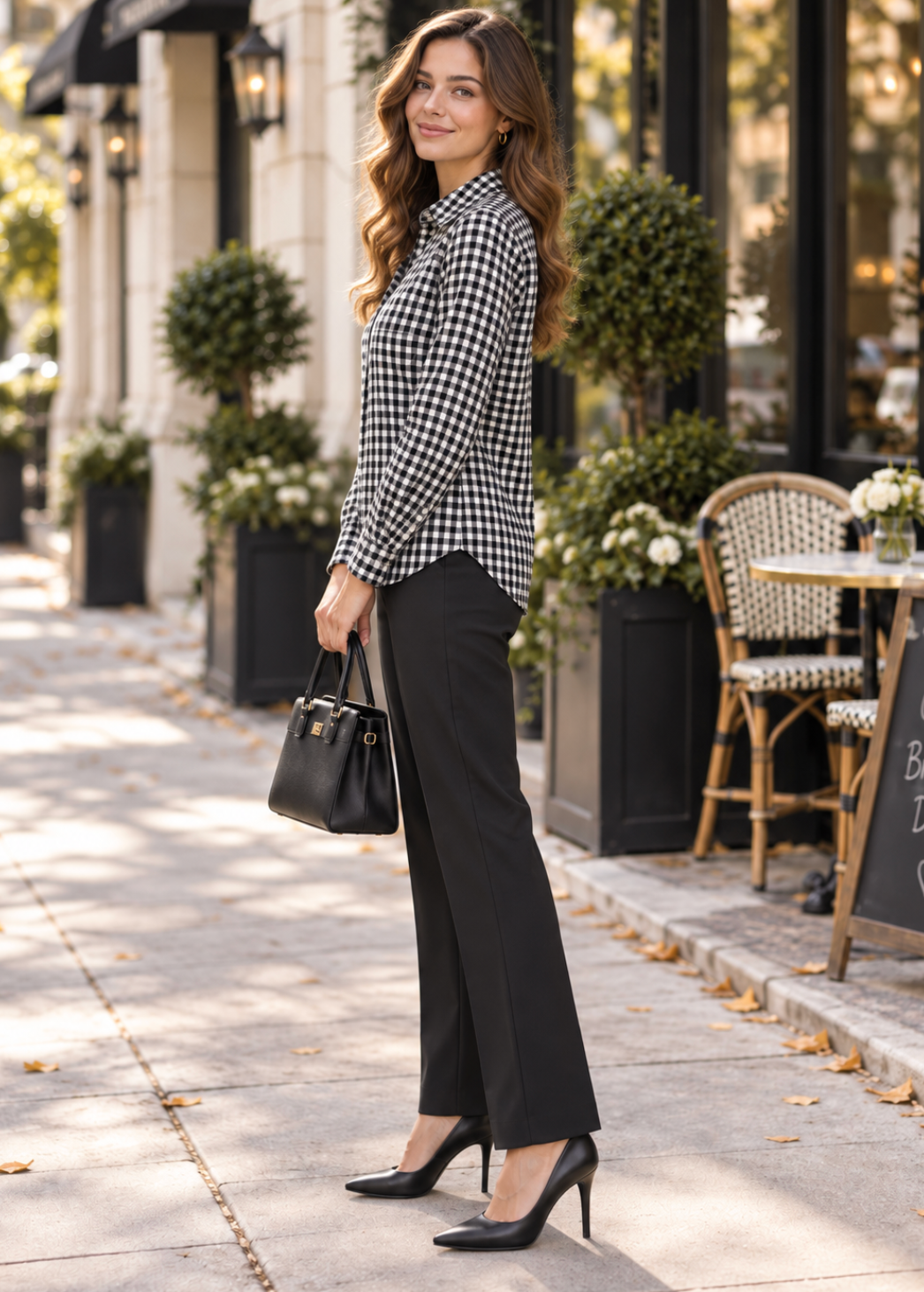GRAYSON The Hero Black White Gingham Button Front Shirt Blouse Size 02 Small