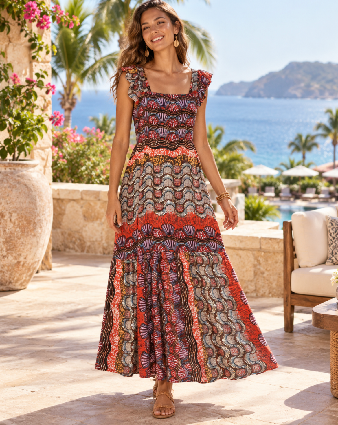 Anthropologie COREY LYNN CALTER Doriane Midi Dress Print Ruffled Abstract XS