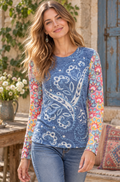 Sundance WHIMSY ROSE Blue Paisley Floral Baby Waffle Thermal Top Small USA