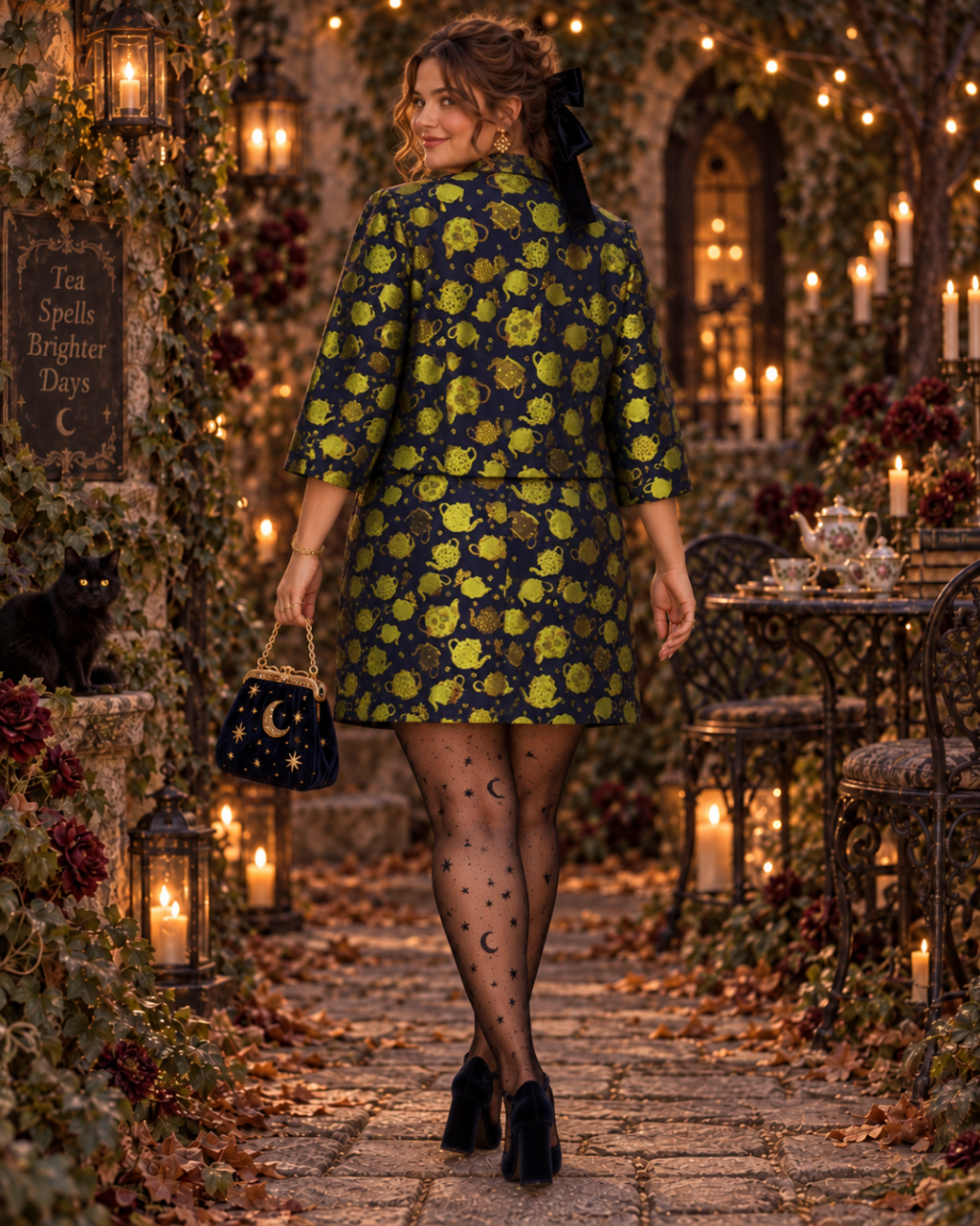 MODCLOTH Catch Your Fancy Teacup Alice in Wonderland Blazer Skirt Set 1X 2X