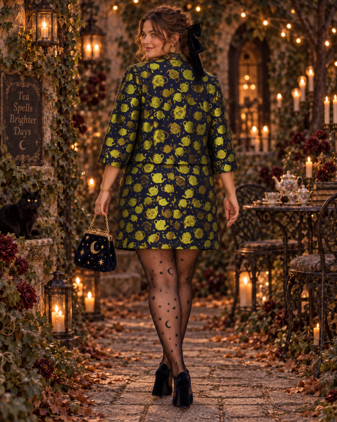 MODCLOTH Catch Your Fancy Teacup Alice in Wonderland Blazer Skirt Set 1X 2X