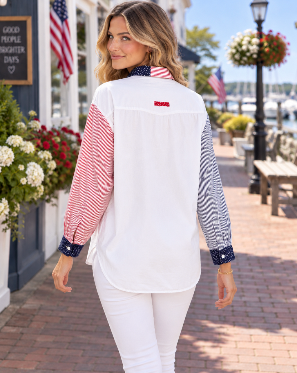 NWT!! Vintage BILL BLASS Woman Stars Stripes Patchwork Button Down Shirt  2X