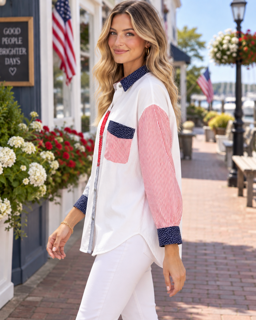 NWT!! Vintage BILL BLASS Woman Stars Stripes Patchwork Button Down Shirt  2X