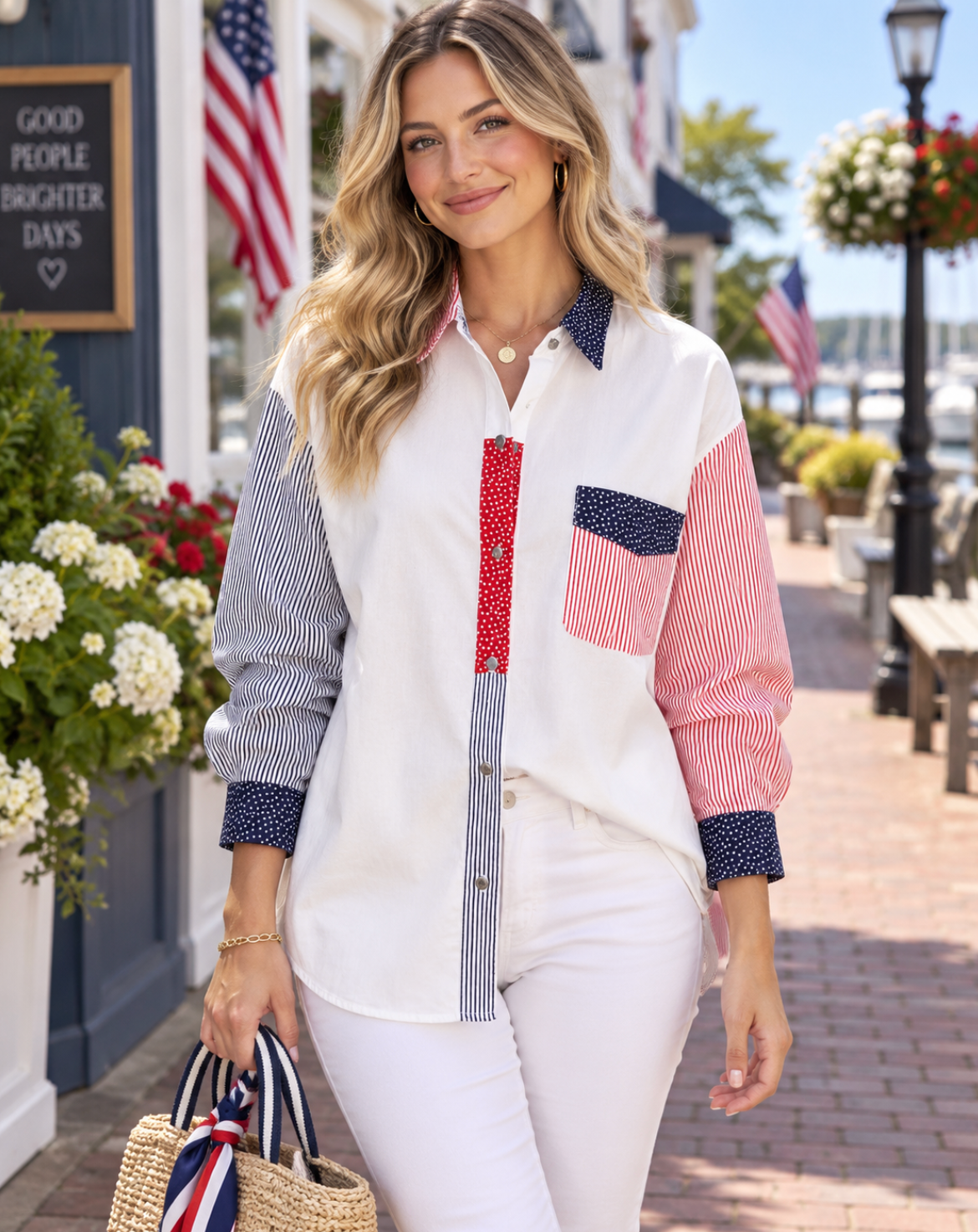 NWT!! Vintage BILL BLASS Woman Stars Stripes Patchwork Button Down Shirt  2X