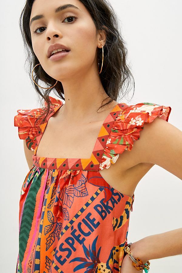 Anthropologie FARM RIO Mosaic Midi Dress Cotton Pockets Colorful Tropical Medium